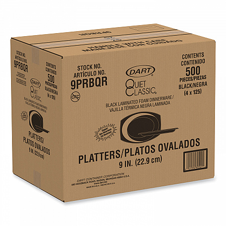 Quiet Classic Laminated Foam Dinnerware, Platter, 6.7 x 9.8, Black, 500/Carton (9PRBQR)