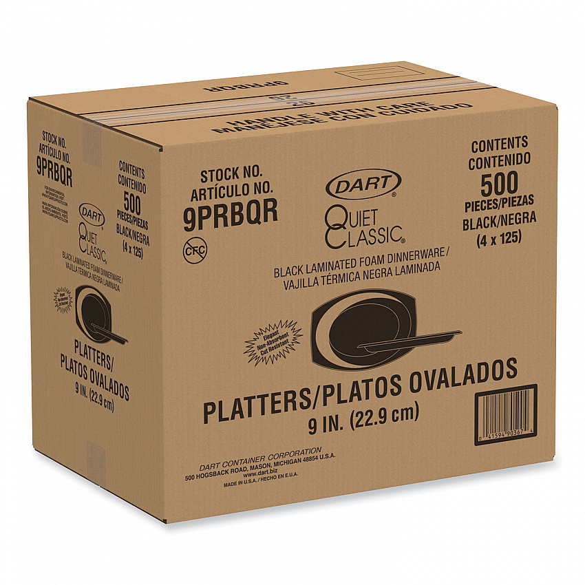 Quiet Classic Laminated Foam Dinnerware, Platter, 6.7 x 9.8, Black, 500/Carton (9PRBQR)