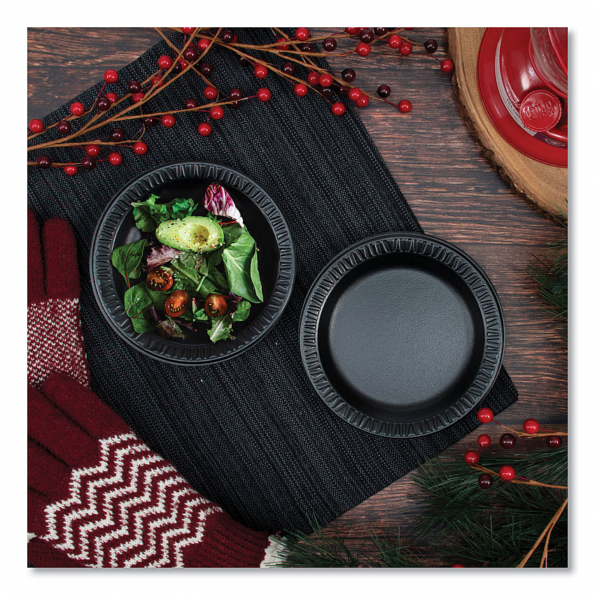 Quiet Classic Laminated Foam Dinnerware Plates, 6" dia, Black, 125/Pack, 8 Packs/Carton (6PBQR)