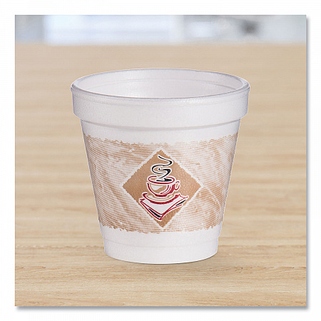 ThermoGlaze Insulated Foam Cups Stock Prints, 4 oz, White/Beige/Red, 1,000/Carton (4J4G)