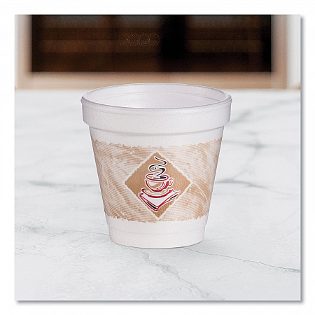 ThermoGlaze Insulated Foam Cups Stock Prints, 4 oz, White/Beige/Red, 1,000/Carton (4J4G)