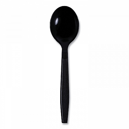 Heavyweight Wrapped Polypropylene Cutlery, Soup Spoon, Plastic, Black, 1,000/Carton (SSHWPPBIW)