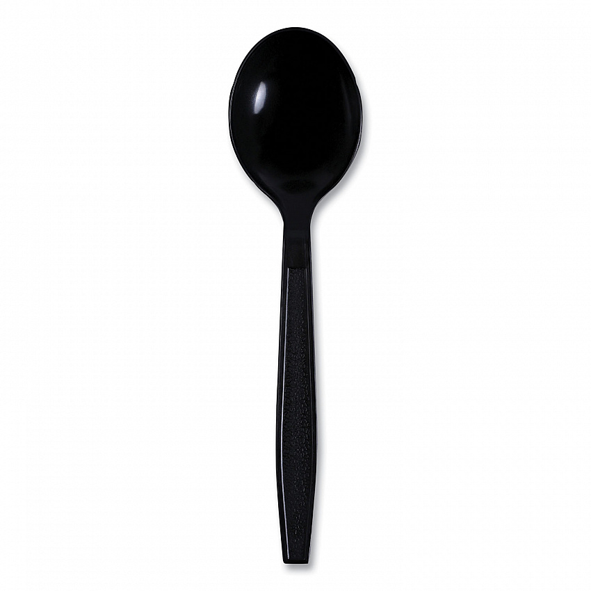Heavyweight Wrapped Polypropylene Cutlery, Soup Spoon, Plastic, Black, 1,000/Carton (SSHWPPBIW)