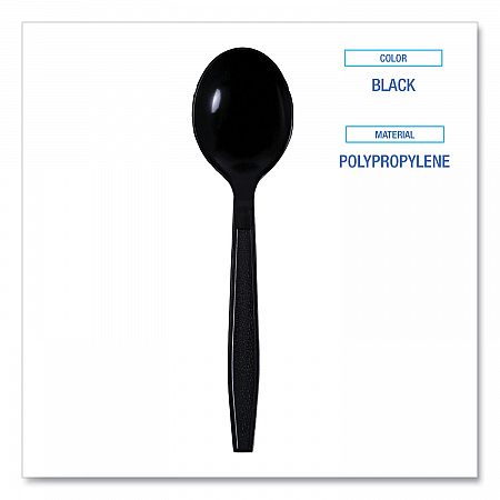 Heavyweight Wrapped Polypropylene Cutlery, Soup Spoon, Plastic, Black, 1,000/Carton (SSHWPPBIW)