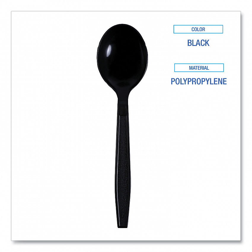 Heavyweight Wrapped Polypropylene Cutlery, Soup Spoon, Plastic, Black, 1,000/Carton (SSHWPPBIW)