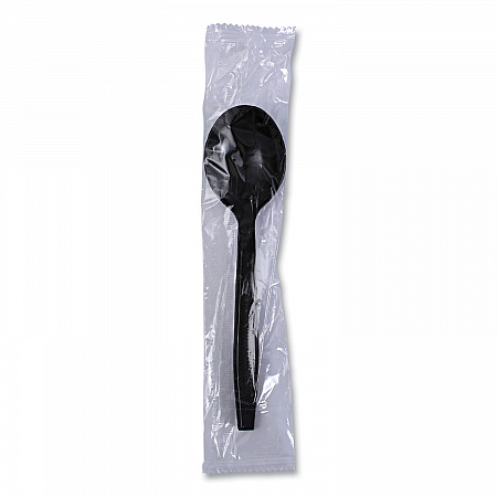 Heavyweight Wrapped Polypropylene Cutlery, Soup Spoon, Plastic, Black, 1,000/Carton (SSHWPPBIW)