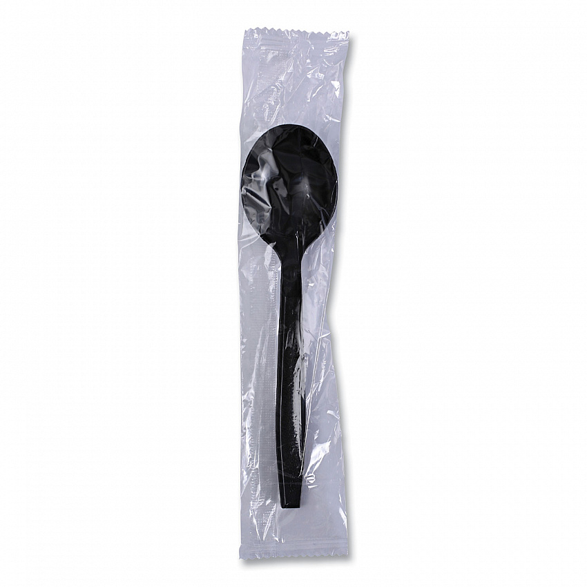 Heavyweight Wrapped Polypropylene Cutlery, Soup Spoon, Plastic, Black, 1,000/Carton (SSHWPPBIW)
