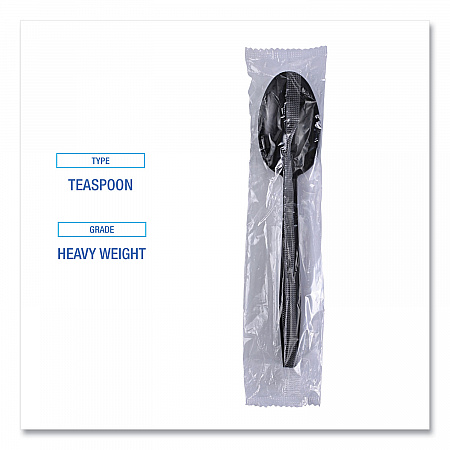 Heavyweight Wrapped Polypropylene Cutlery, Spoon, Plastic, Black, 1,000/Carton (TSHWPPBIW)