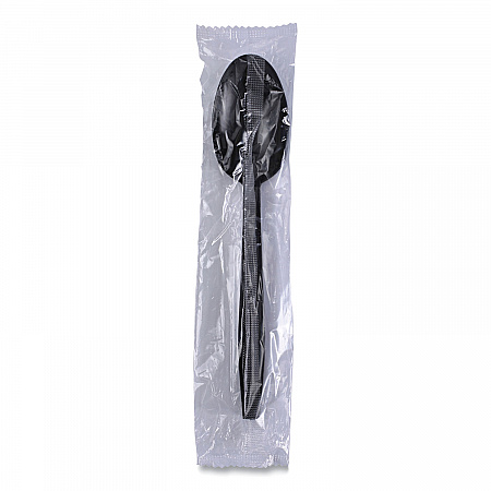 Heavyweight Wrapped Polypropylene Cutlery, Spoon, Plastic, Black, 1,000/Carton (TSHWPPBIW)