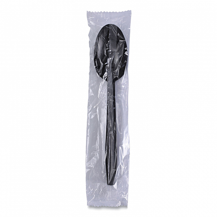 Heavyweight Wrapped Polypropylene Cutlery, Spoon, Plastic, Black, 1,000/Carton (TSHWPPBIW)