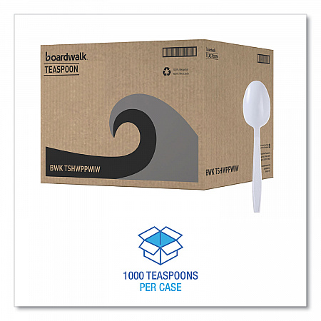Heavyweight Wrapped Polypropylene Cutlery, Spoon, Plastic, White, 1,000/Carton (TSHWPPWIW)