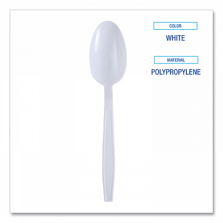 Heavyweight Wrapped Polypropylene Cutlery, Spoon, Plastic, White, 1,000/Carton (TSHWPPWIW)