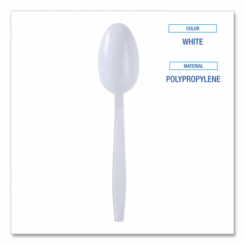 Heavyweight Wrapped Polypropylene Cutlery, Spoon, Plastic, White, 1,000/Carton (TSHWPPWIW)