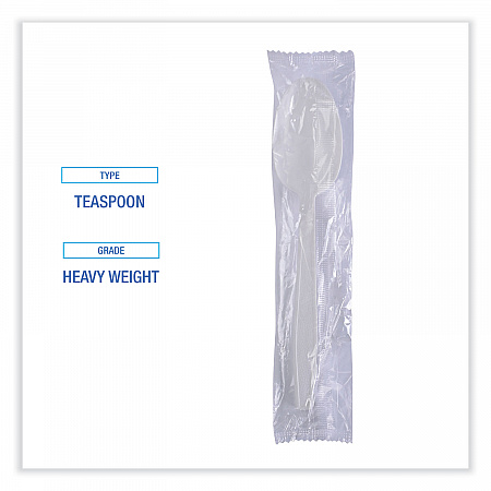 Heavyweight Wrapped Polypropylene Cutlery, Spoon, Plastic, White, 1,000/Carton (TSHWPPWIW)
