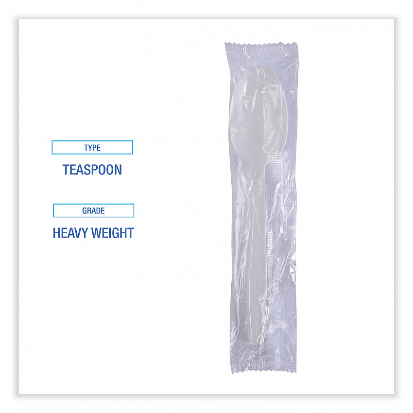 Heavyweight Wrapped Polypropylene Cutlery, Spoon, Plastic, White, 1,000/Carton (TSHWPPWIW)