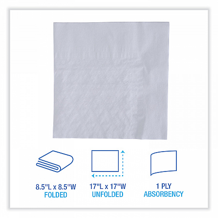 Dinner Napkin, 1-Ply, 17 x 17, White, 250/Pack, 12 Packs/Carton (8307W)
