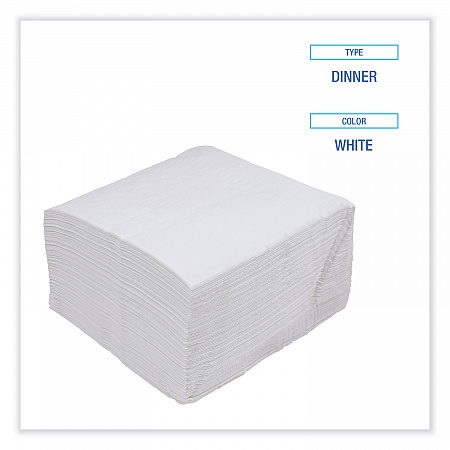 Dinner Napkin, 1-Ply, 17 x 17, White, 250/Pack, 12 Packs/Carton (8307W)