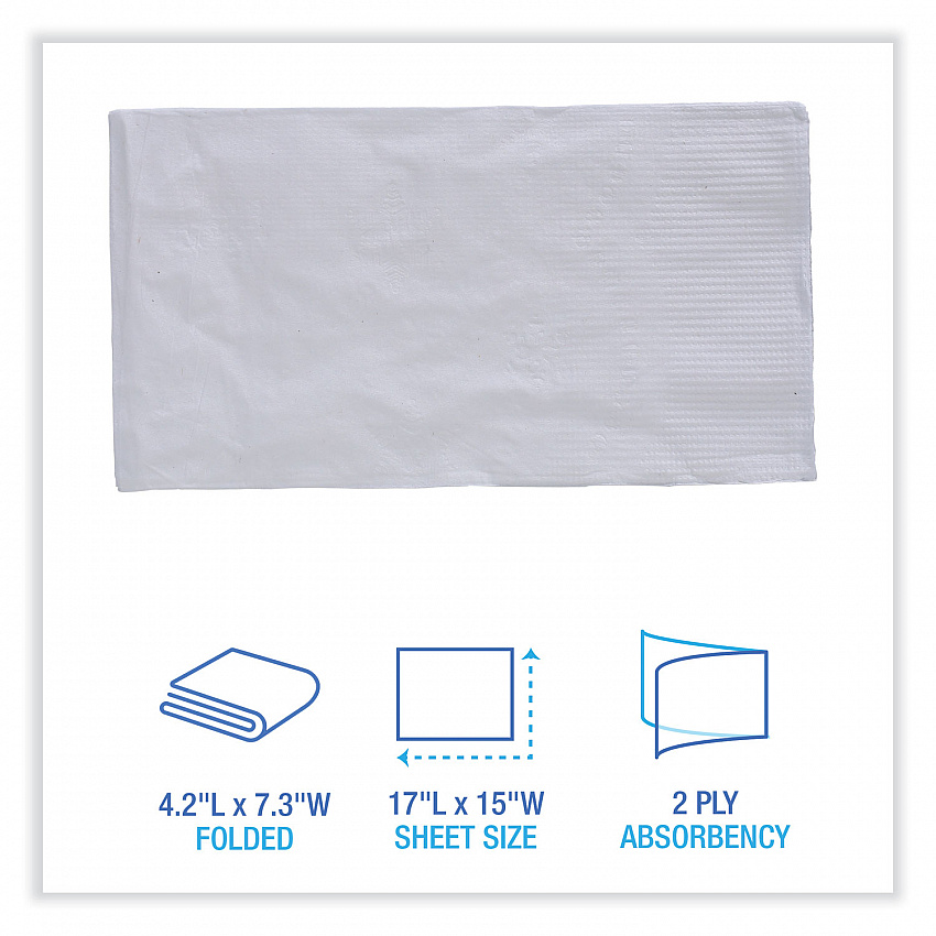 Dinner Napkin, 2-Ply, 17 x 15, White, 100/Pack, 30 Packs/Carton (8308W)