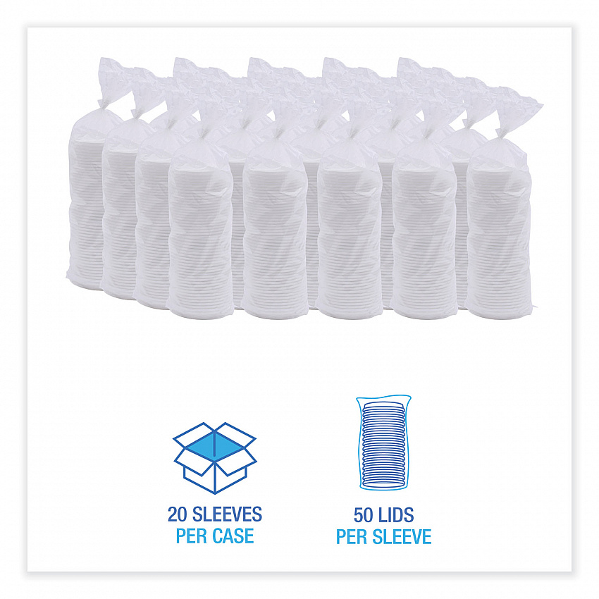 Deerfield Hot Cup Lids, Fits 10 oz to 20 oz Boardwalk Deerfield Hot Cups, Plastic, White, 50/Pack, 20 Packs/Carton (DEERHLIDW)