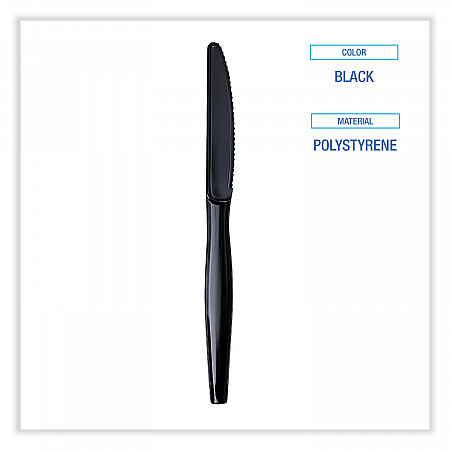 Heavyweight Wrapped Polystyrene Cutlery, Knife, Plastic, Black, 1,000/Carton (KNIHWPSBIW)