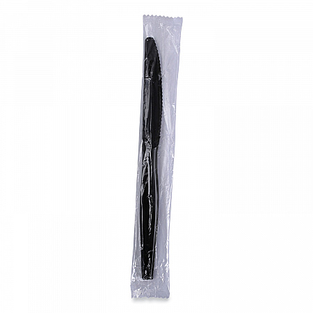 Heavyweight Wrapped Polystyrene Cutlery, Knife, Plastic, Black, 1,000/Carton (KNIHWPSBIW)