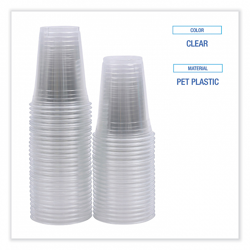 Clear Plastic PET Cups, 16 oz, 50 Cups/Sleeve, 20 Sleeves/Carton (PET16)