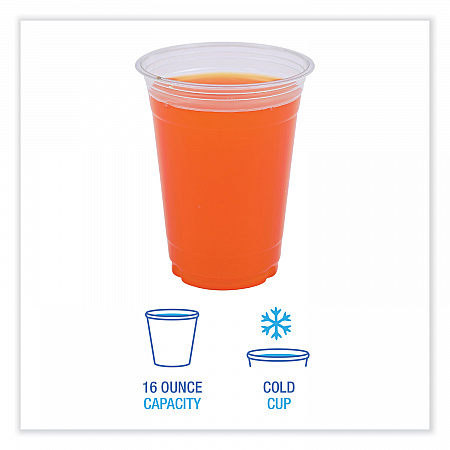 Clear Plastic PET Cups, 16 oz, 50 Cups/Sleeve, 20 Sleeves/Carton (PET16)