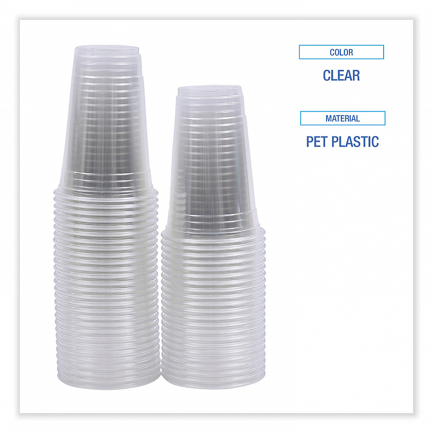 Clear Plastic PET Cups, 20 oz, 50/Sleeve, 20 Sleeves/Carton (PET20)