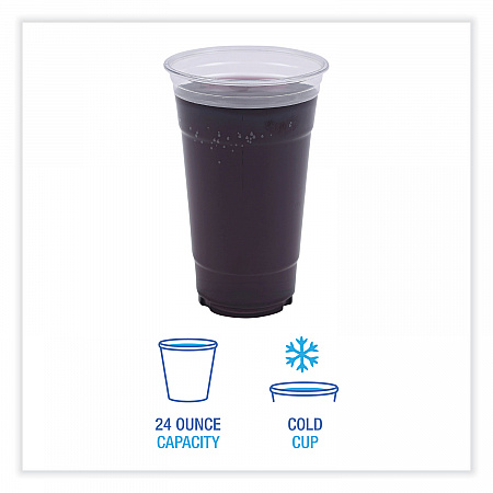 Clear Plastic PET Cups, 24 oz, 50 Cups/Sleeve, 12 Sleeves/Carton (PET24)