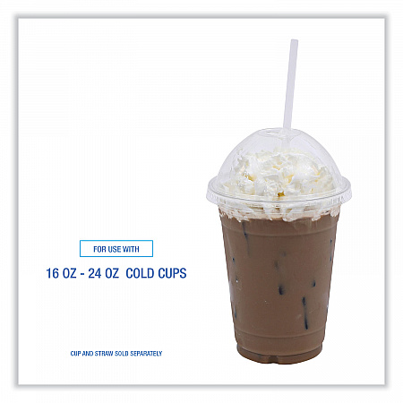PET Cold Cup Dome Lids, Fits 14 oz to 24 oz Cold Cups, Plastic, Clear, 100/Sleeve, 10 Sleeves/Carton (PETDOME)