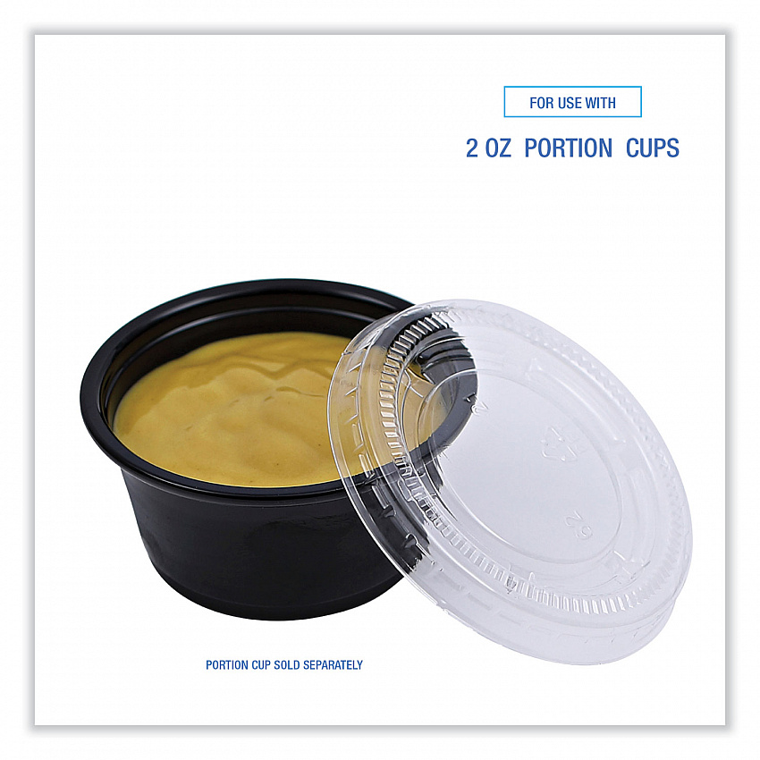 Souffle/Portion Cup Lids, Fits 1.5 oz and 2 oz Portion Cups, Plastic, Clear, 2,500/Carton (PRTLID2)