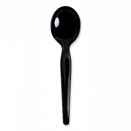 Heavyweight Polystyrene Cutlery, Soup Spoon, Plastic, Black, 1,000/Carton (SOUPHWPSBLA)