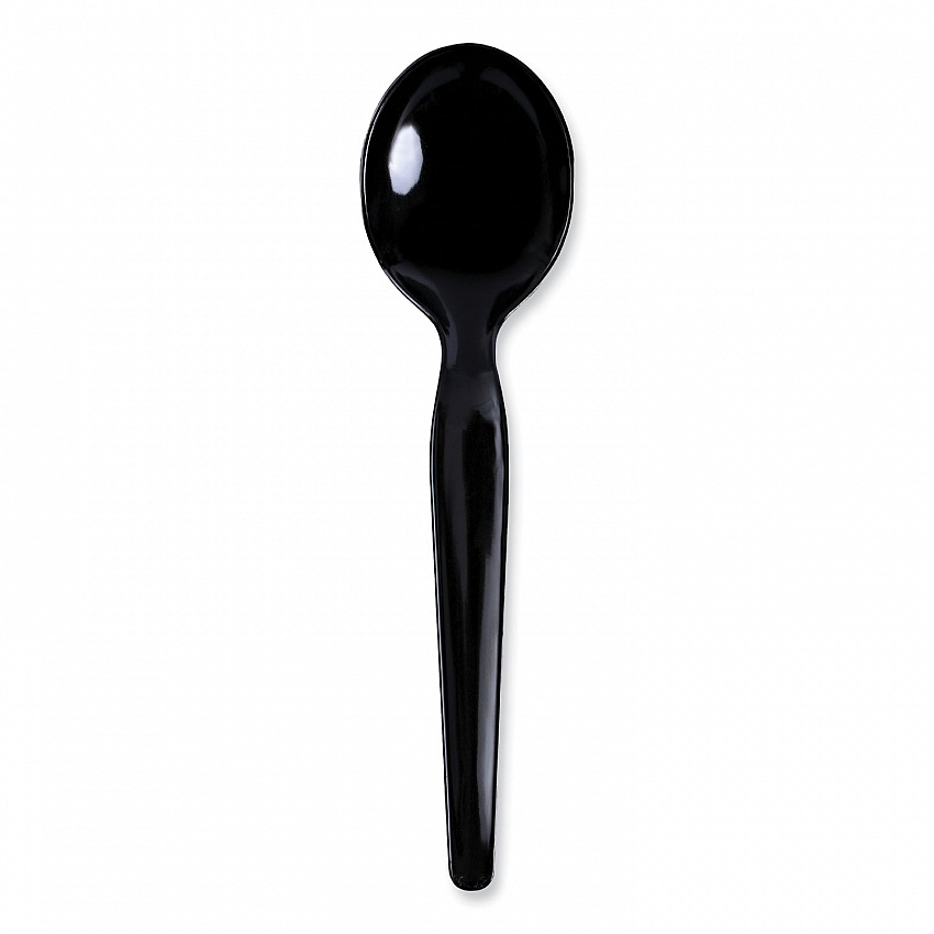 Heavyweight Polystyrene Cutlery, Soup Spoon, Plastic, Black, 1,000/Carton (SOUPHWPSBLA)