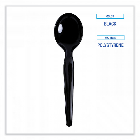 Heavyweight Polystyrene Cutlery, Soup Spoon, Plastic, Black, 1,000/Carton (SOUPHWPSBLA)