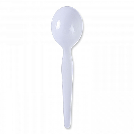Heavyweight Polystyrene Cutlery, Soup Spoon, Plastic, White, 1,000/Carton (SOUPHWPSWH)