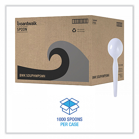 Heavyweight Polystyrene Cutlery, Soup Spoon, Plastic, White, 1,000/Carton (SOUPHWPSWH)