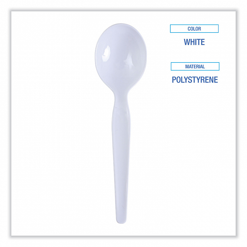 Heavyweight Polystyrene Cutlery, Soup Spoon, Plastic, White, 1,000/Carton (SOUPHWPSWH)