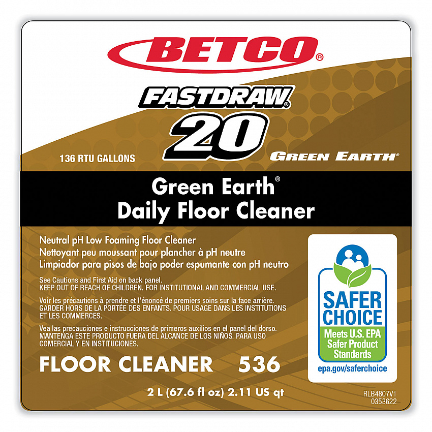 Green Earth Daily FastDraw Floor Cleaner, Unscented, 2 L Bottle, Unscented, 4/Carton (5364700)