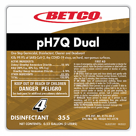 pH7Q Dual Neutral FastDraw Disinfectant Cleaner, Lemon Scent, 67.6 oz Bottle, 4/Carton (3554700)