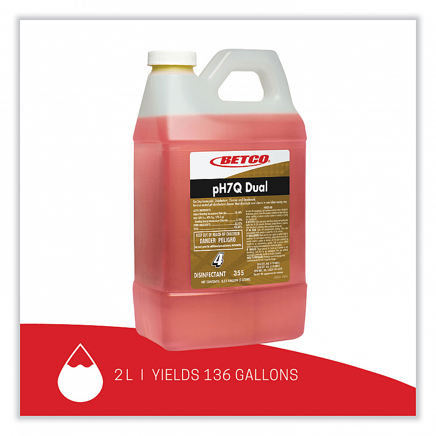 pH7Q Dual Neutral FastDraw Disinfectant Cleaner, Lemon Scent, 67.6 oz Bottle, 4/Carton (3554700)
