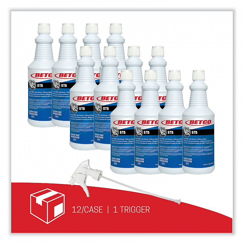 BTB Mildew Stain Remover, Apple Scent, 32 oz Spray Bottle, 12/Carton (3211200)