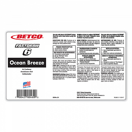 BestScent Ocean Breeze FastDraw Deodorizer, Ocean Breeze, 67.6 oz FastDraw Bottle, 4/Carton (2314700)