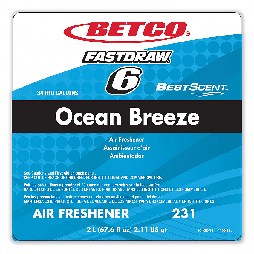BestScent Ocean Breeze FastDraw Deodorizer, Ocean Breeze, 67.6 oz FastDraw Bottle, 4/Carton (2314700)