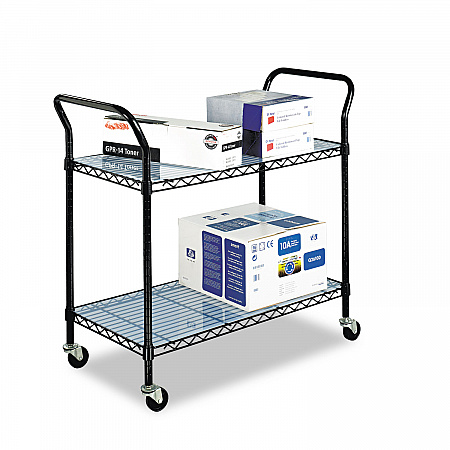 Wire Utility Cart, Metal, 2 Shelves, 400 lb Capacity, 43.75