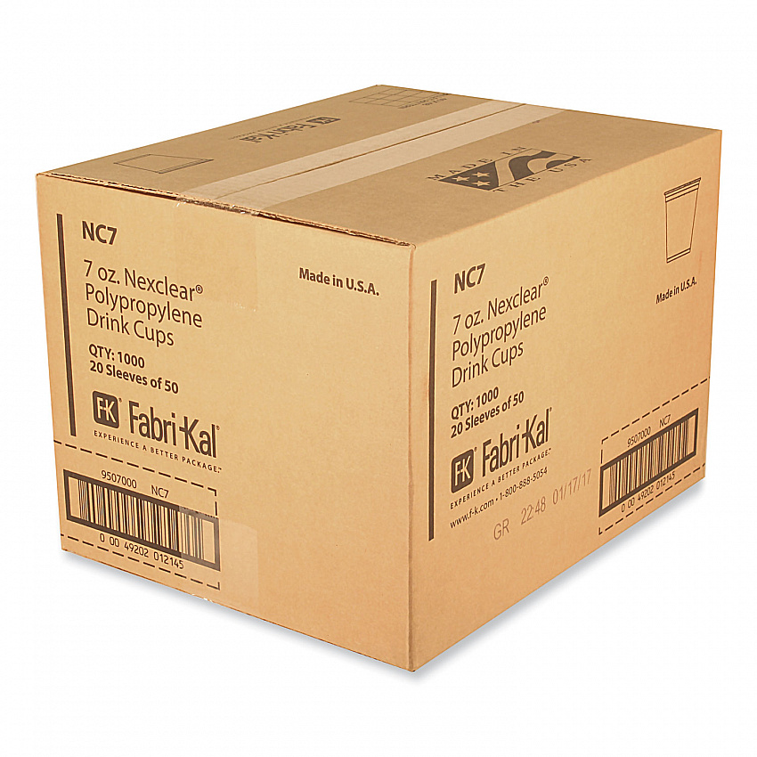 Nexclear Polypropylene Drink Cups, 7 oz, Plastic, Clear, 50/Bag, 20 Bags/Carton (NC7)