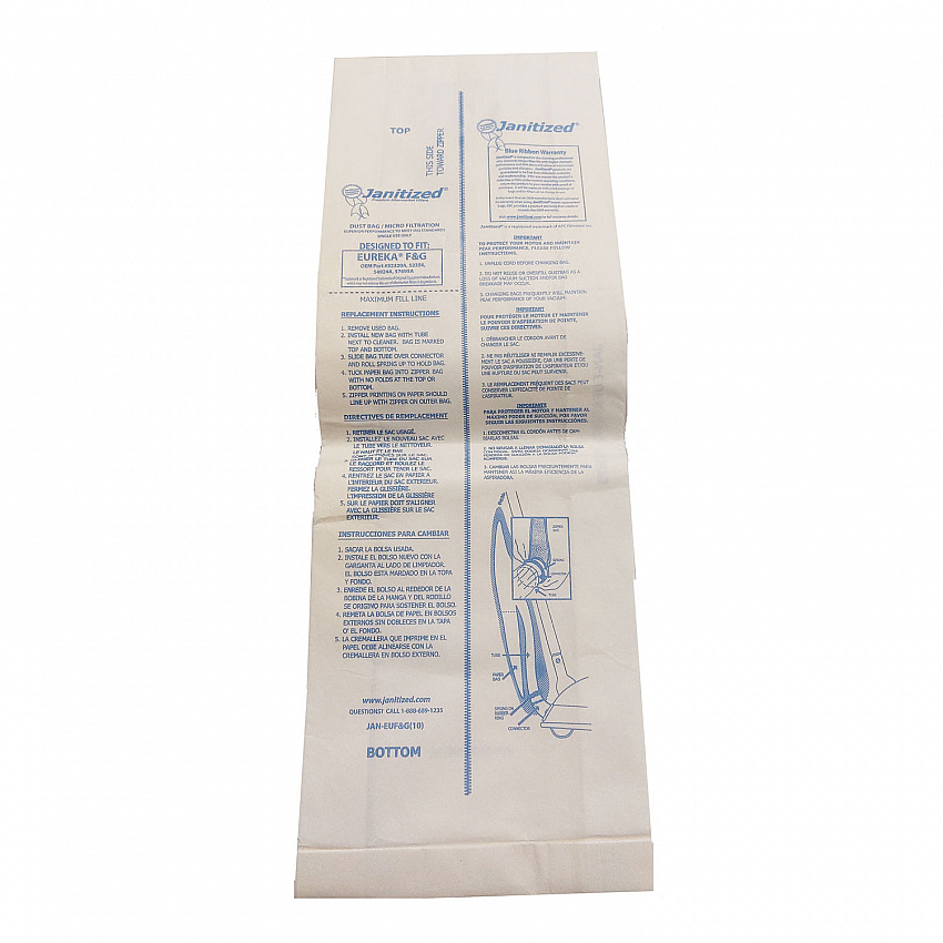 Vacuum Filter Bags Designed to Fit Eureka F and G, 100/Carton (JANEUFG10)