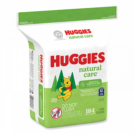 Natural Care Sensitive Baby Wipes, 1-Ply, 3.88 x 6.6, Unscented, White, 184/Pack, 3 Packs/Carton (31816)