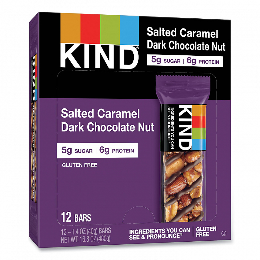 Nuts and Spices Bar, Salted Caramel and Dark Chocolate Nut, 1.4 oz Bar, 12/Pack (26961)