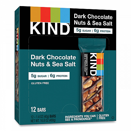 Nuts and Spices Bar, Dark Chocolate Nuts and Sea Salt, 1.4 oz Bar, 12/Box (17851)