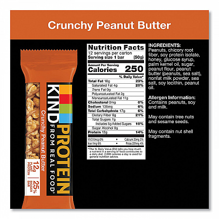 Protein Bars, Crunchy Peanut Butter, 1.76 oz Individually Wrapped, 12/Pack (26026)